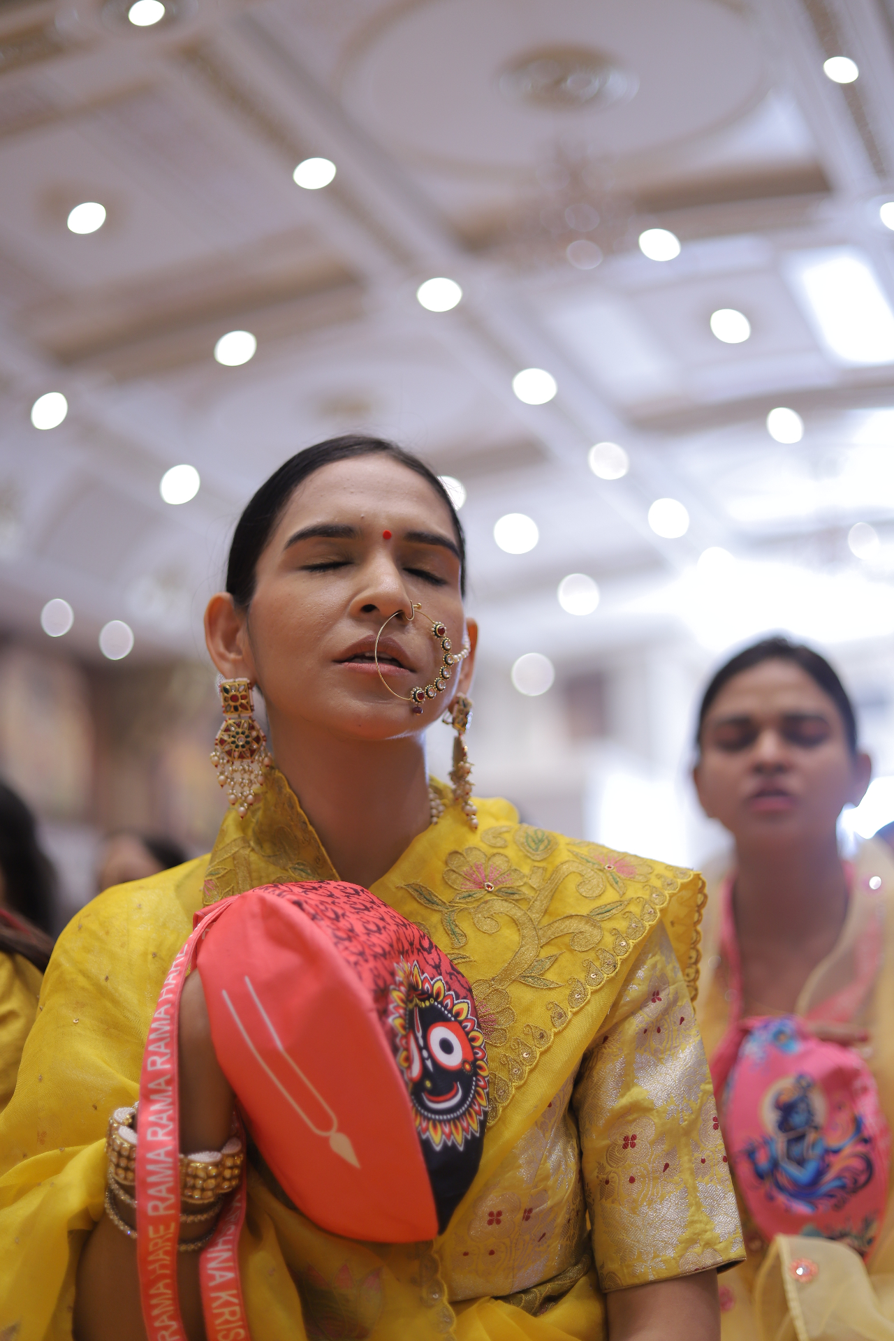 Mother in devotional dress at the Vrindavan Spiritual Retreat